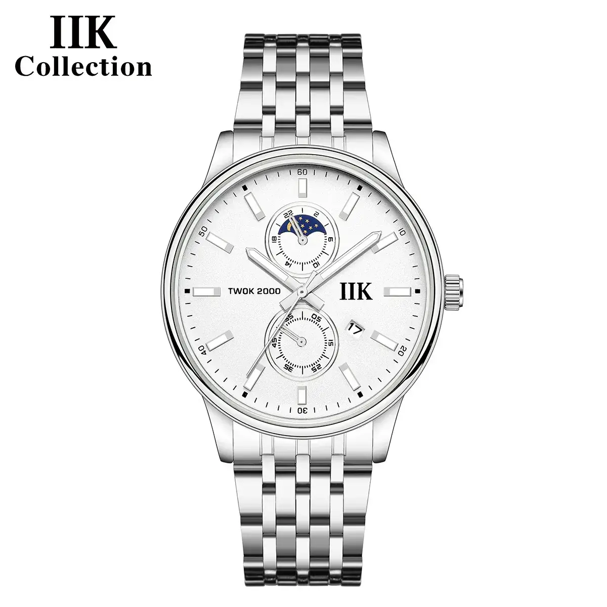 IIK Men's Quartz Watch Silver Band Waterproof Business Sports - Image 2