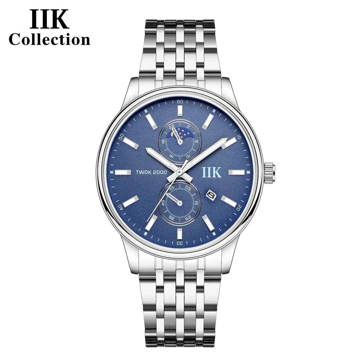 IIK Men's Quartz Watch Silver Band Waterproof Business Sports - Image 3