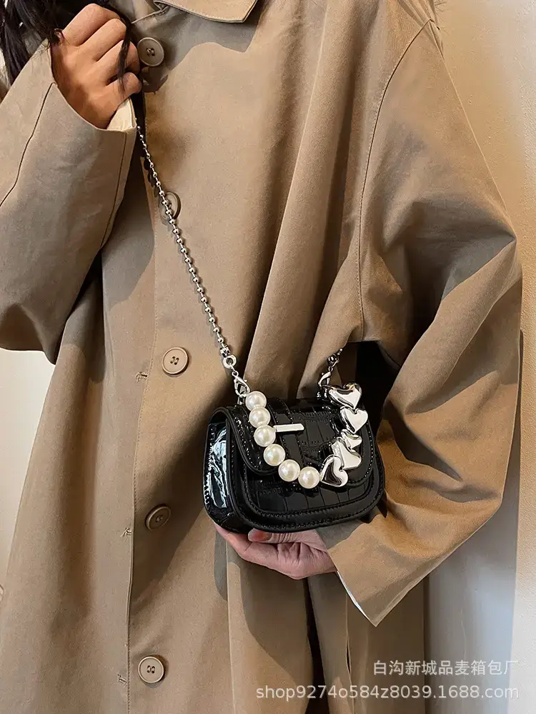 Black Pearl Chain Mini Shoulder Bag for Women - Image 6