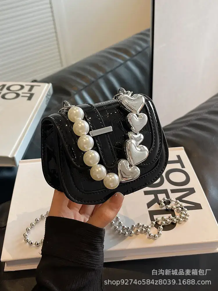 Black Pearl Chain Mini Shoulder Bag for Women - Image 8