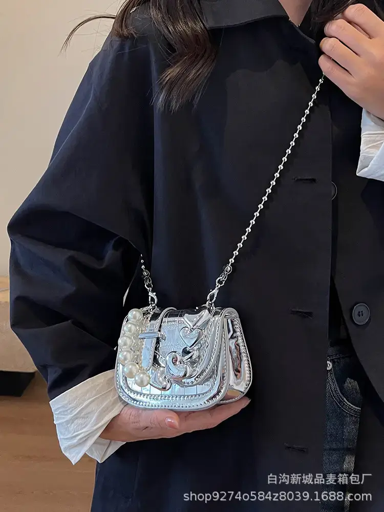 Black Pearl Chain Mini Shoulder Bag for Women - Image 9