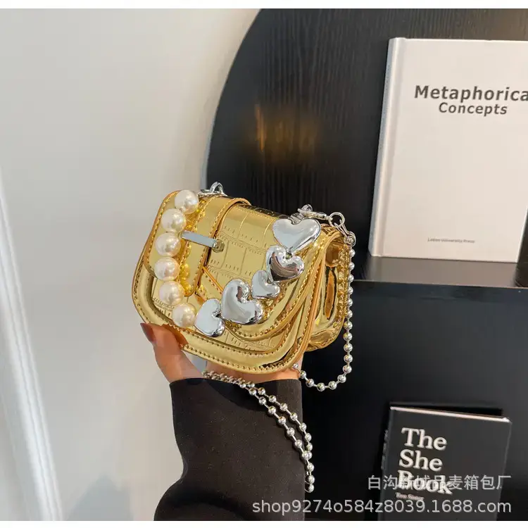 Black Pearl Chain Mini Shoulder Bag for Women - Image 2