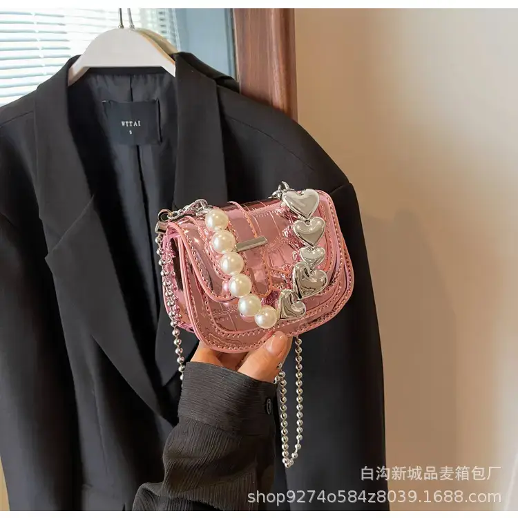 Black Pearl Chain Mini Shoulder Bag for Women - Image 4