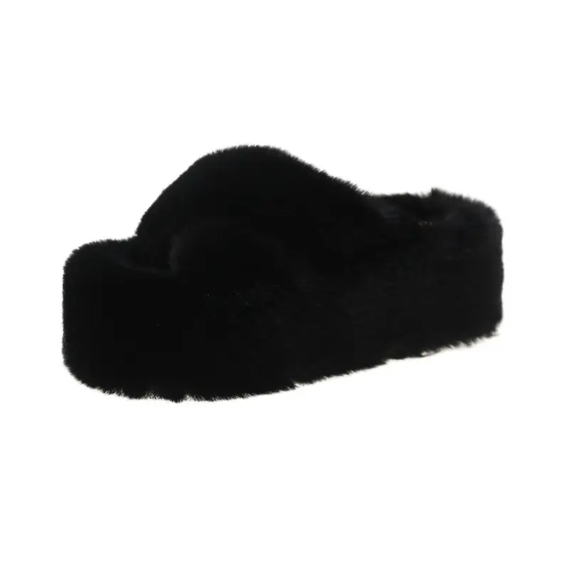 2023 Korean Style Fleece-lined Fashion Fluffy Slippers Women's Autumn and Winter New All-match Cross Thick Cotton Slippers Trendy