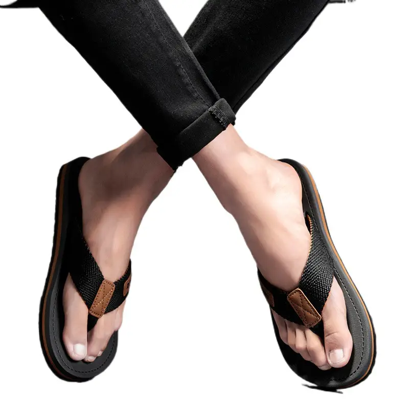 Men's Black Mesh Flip Flops Summer Sandals