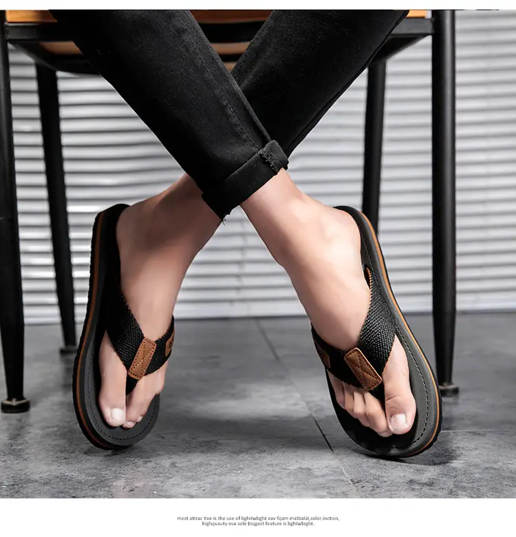 Men's Black Mesh Flip Flops Summer Sandals — feature 9
