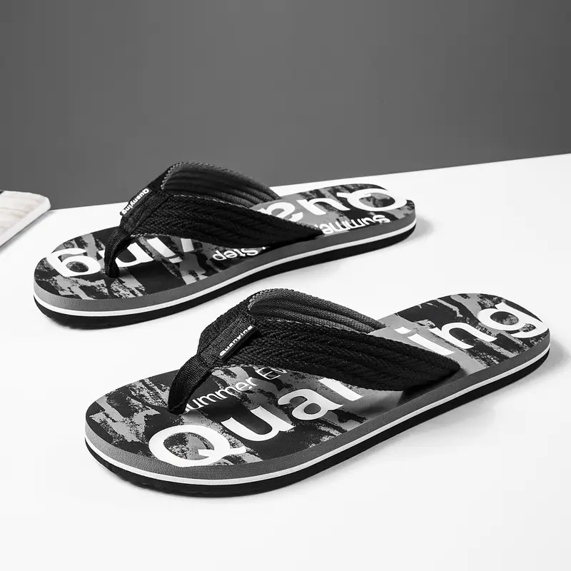 Men's Black Mesh Flip Flops Summer Sandals