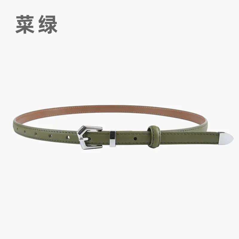 Women's Green Genuine Leather Belt with Adjustable Buckle - Image 11