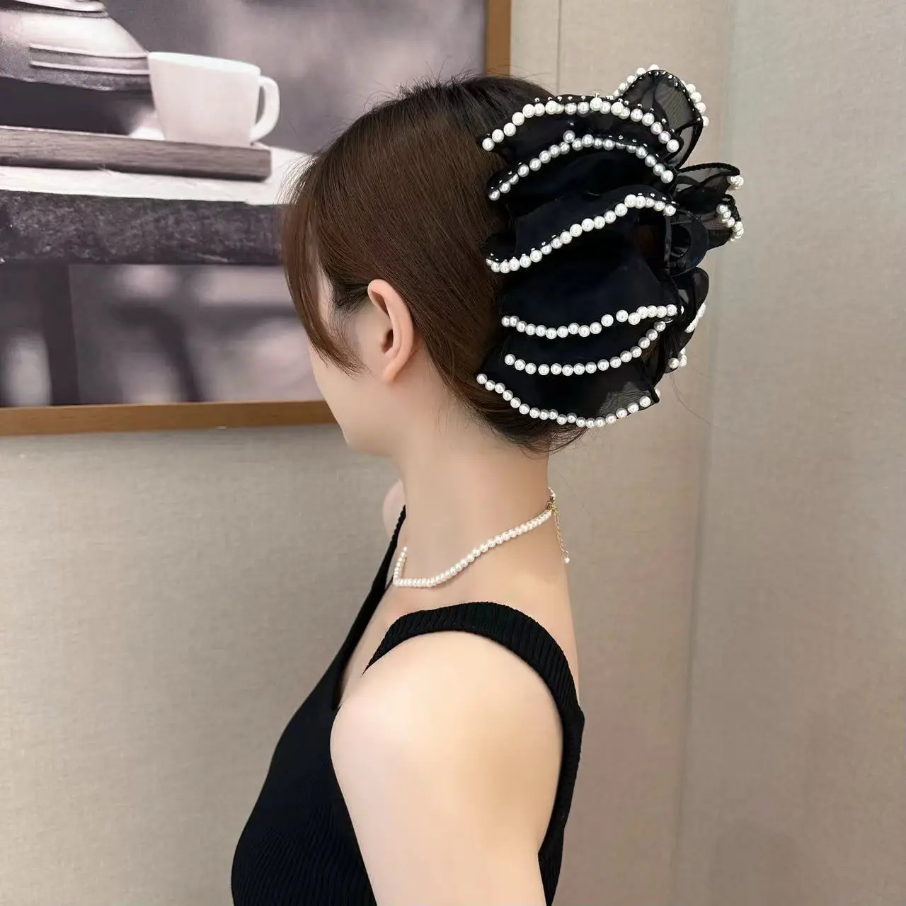 Women's Pearl Bow Hairpin with Bubble Clip - Image 5