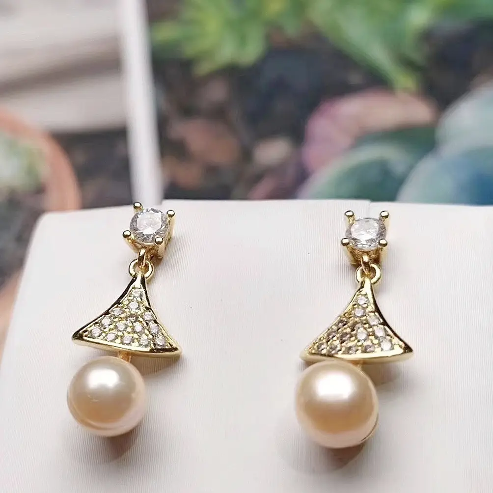 Natural Pearl Earrings S925 Silver Needle Triangle Fan-shaped Hanging Beads Earrings for Women