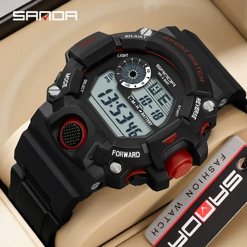 Sanda Sport Watch Male Black Red Digital Outdoor Sports Watch - Image 9