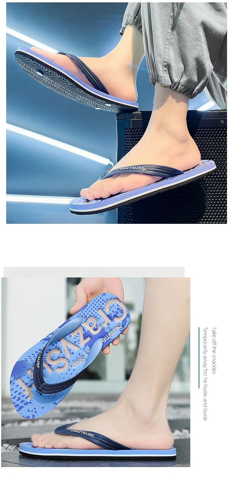Crazy SURE Blue Graffiti Flip Flops Large — feature 3