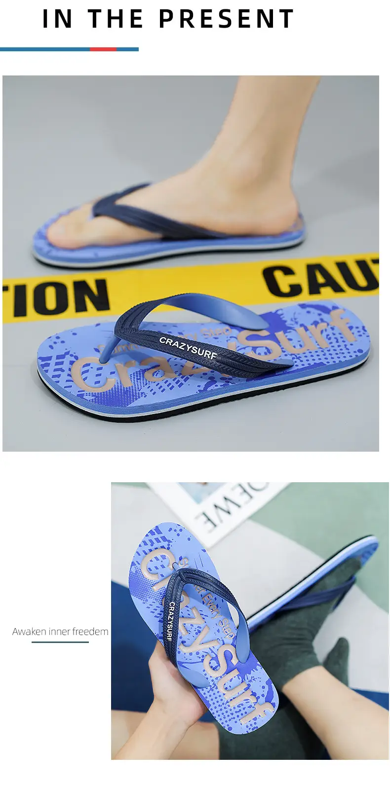 Crazy SURE Blue Graffiti Flip Flops Large — feature 4