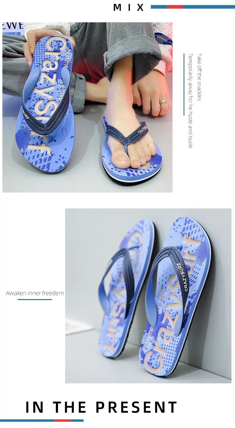 Crazy SURE Blue Graffiti Flip Flops Large — feature 5