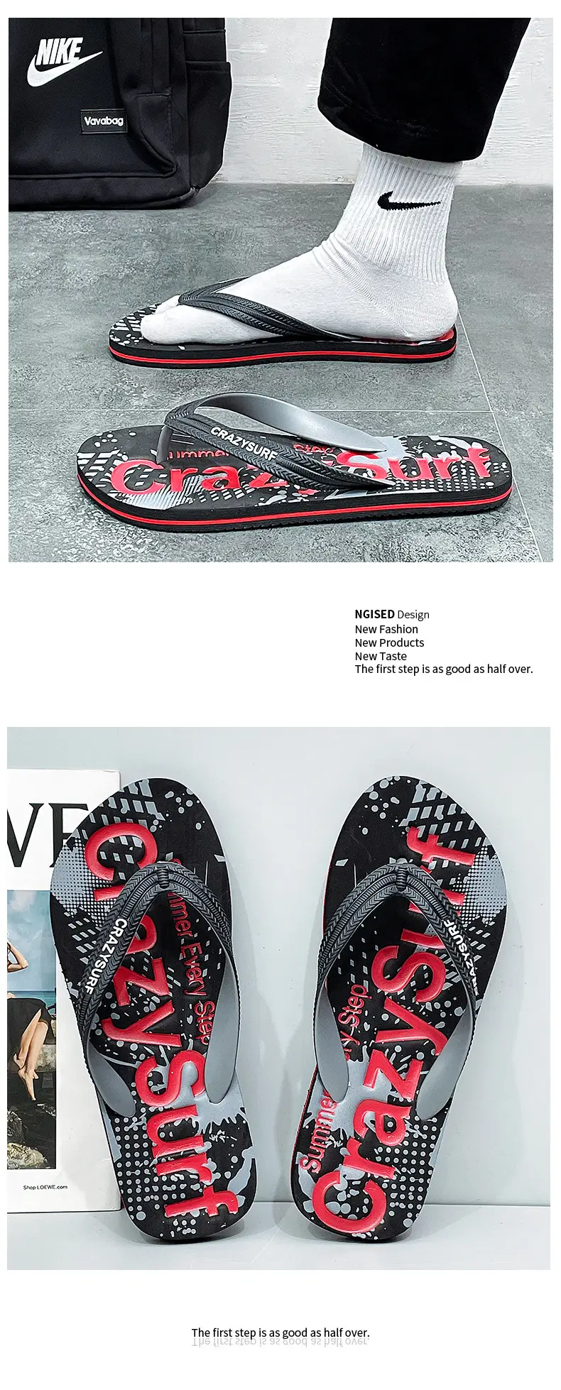 Crazy SURE Blue Graffiti Flip Flops Large — feature 8