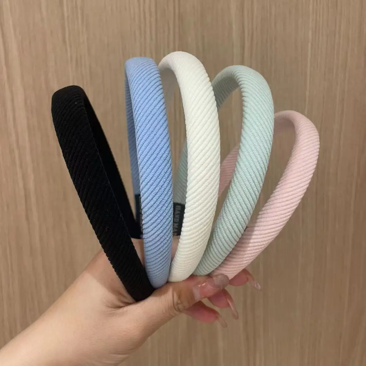 Black Twill Hairband with Pearl Button for Women