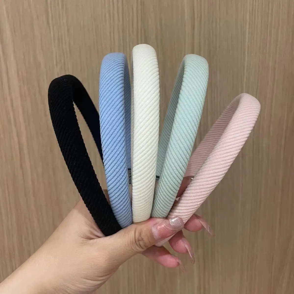Black Twill Hairband with Pearl Button for Women