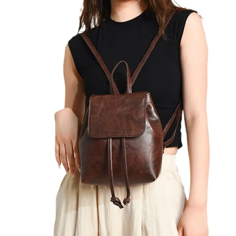 2026 Women's Brown Drawstring Shoulder Bag Spring Summer - Image 5