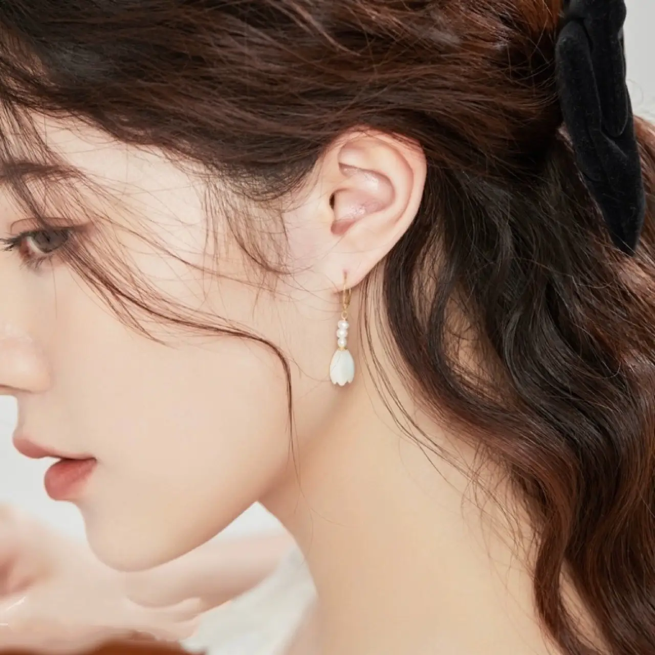 White Butterfly Pearl Earrings for Women - Image 2