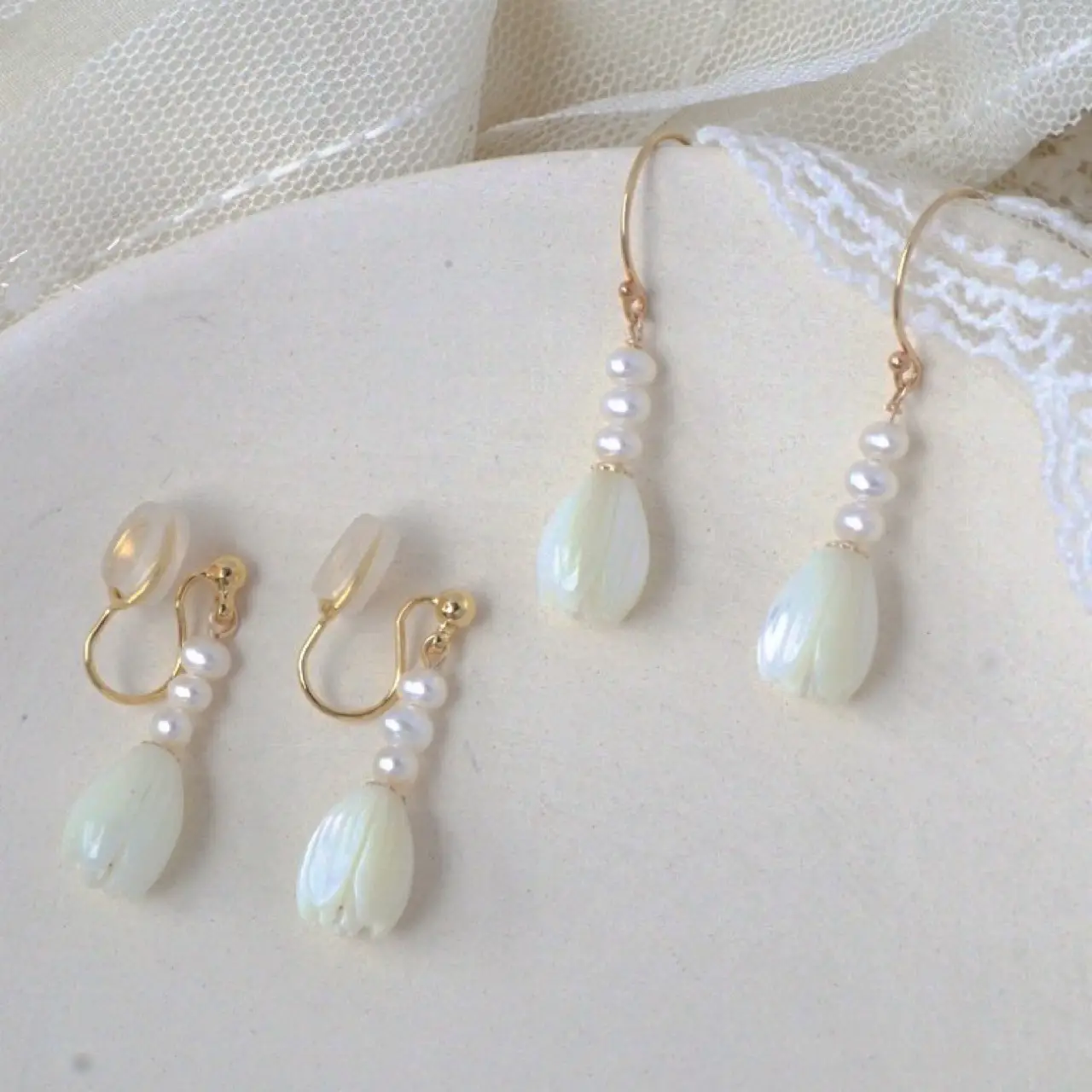White Butterfly Pearl Earrings for Women - Image 4