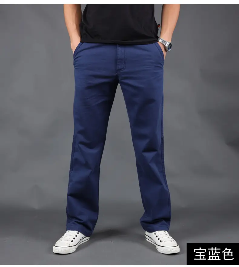 Men's Blue Cotton Loose Straight Pants 2019 Spring — feature 10