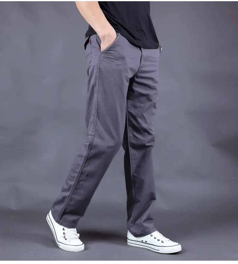 Men's Blue Cotton Loose Straight Pants 2019 Spring — feature 14