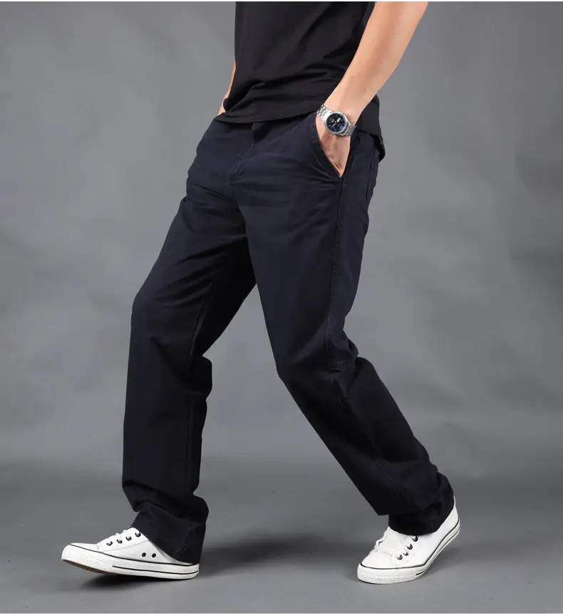 Men's Blue Cotton Loose Straight Pants 2019 Spring — feature 18