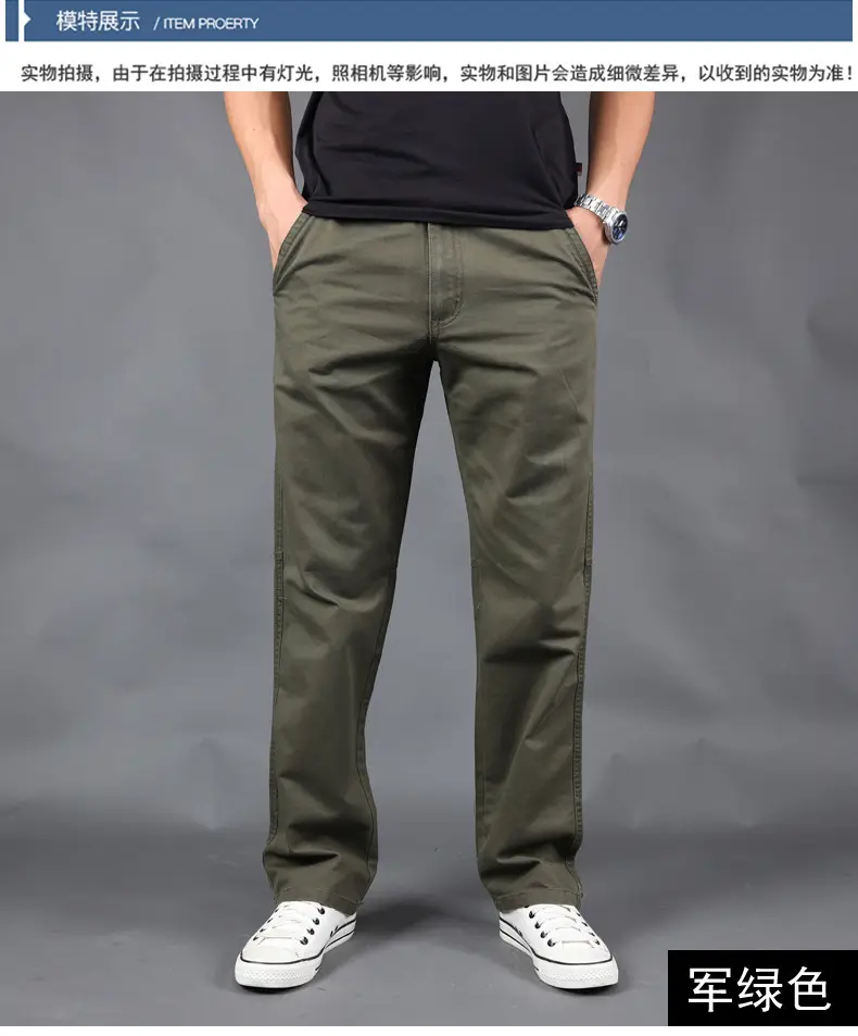 Men's Blue Cotton Loose Straight Pants 2019 Spring — feature 4