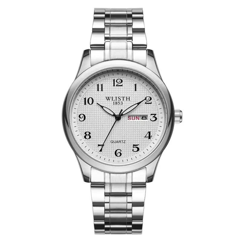 Men's Double Calendar Waterproof Quartz Watch with Gold & Silver Band