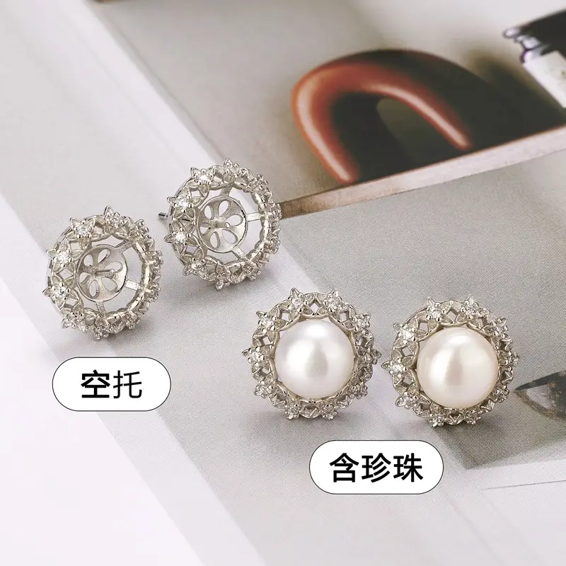 Natural Pearl Zircon Flower Earrings for Women - Image 2