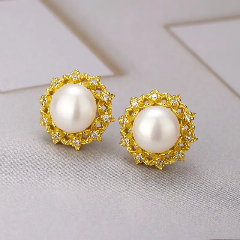 Natural Pearl Zircon Flower Earrings for Women - Image 3