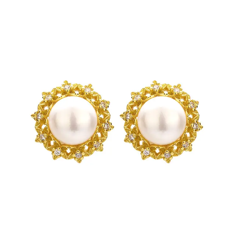 Natural Pearl Zircon Flower Earrings for Women - Image 5