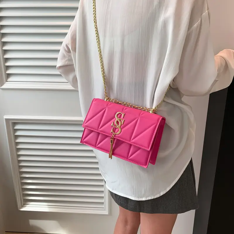 Pink Quilted Shoulder Bag for Women 2023 - Image 7