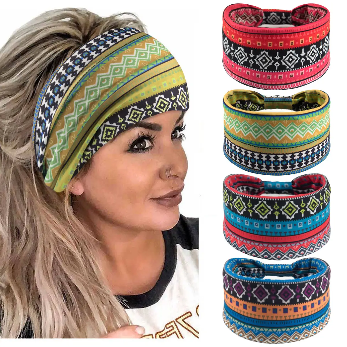 New Bohemian Printed Yoga Hair Band Wide Elastic Headband - Image 13