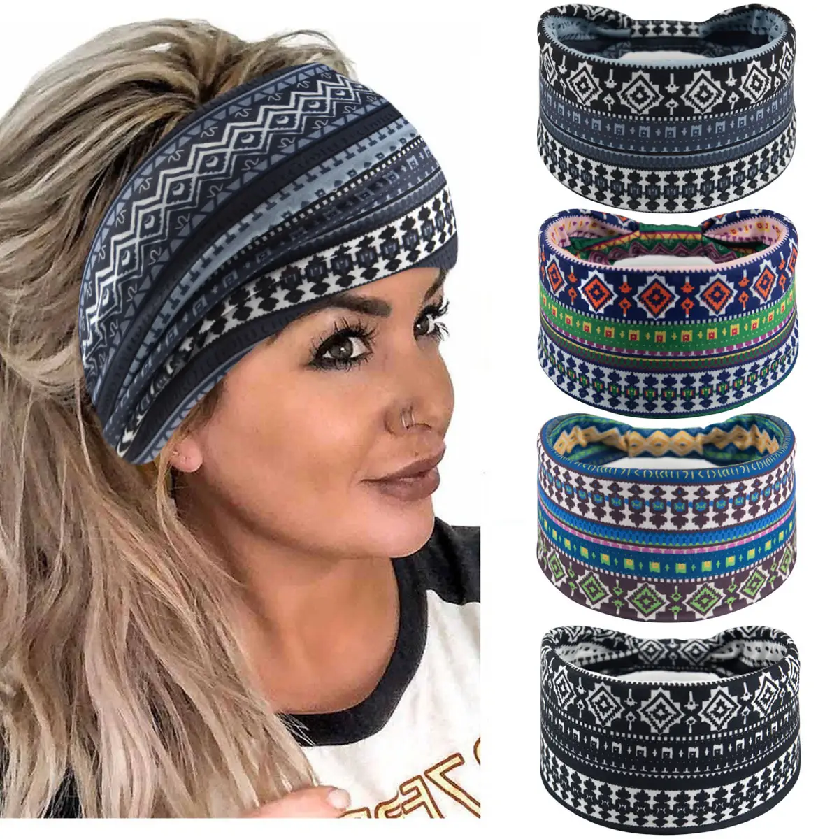 New Bohemian Printed Yoga Hair Band Wide Elastic Headband - Image 16