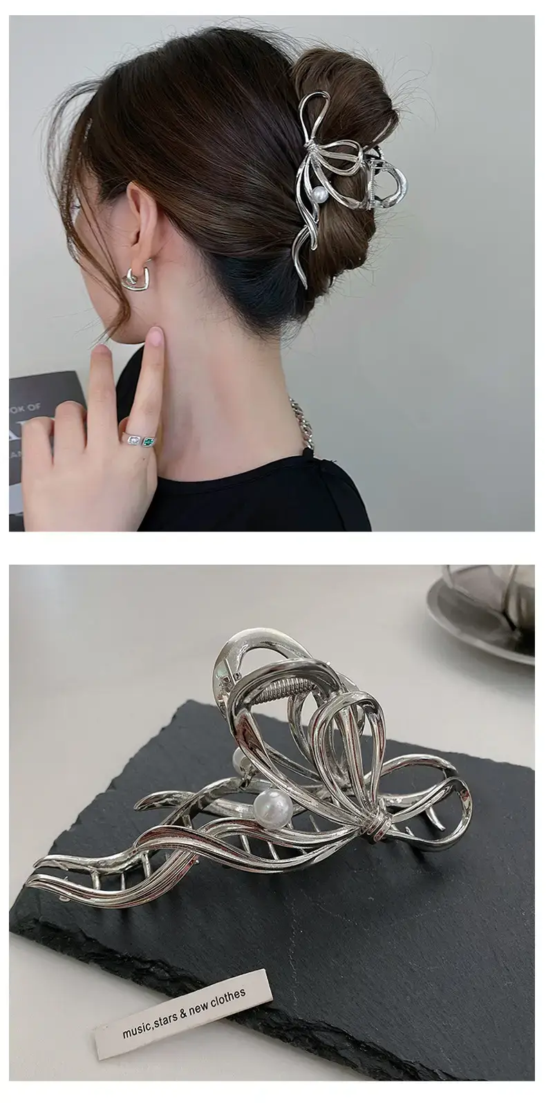 2023 New Pearl Wave Shark Clip High Sense Back Head Large Women's Internet Celebrity Summer Hairpin — feature 3