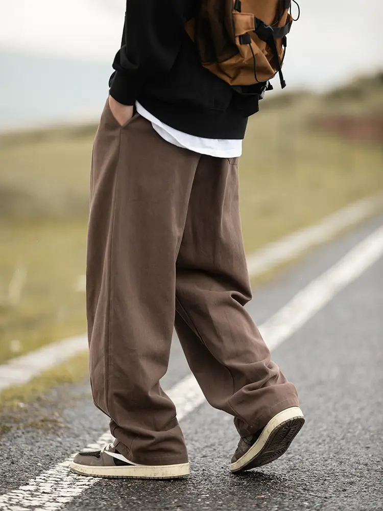Pure Cotton Sand-Washed Straight Leg Drape Pants 2025