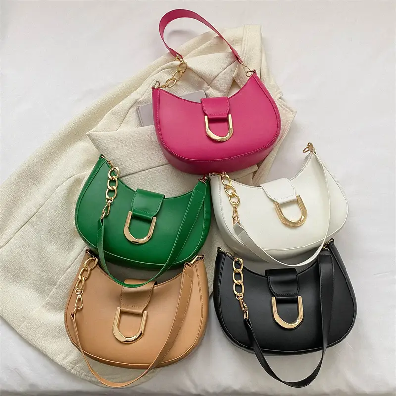 Women's Pink Semi-Circular Shoulder Bag with Gold Clasp - Image 7