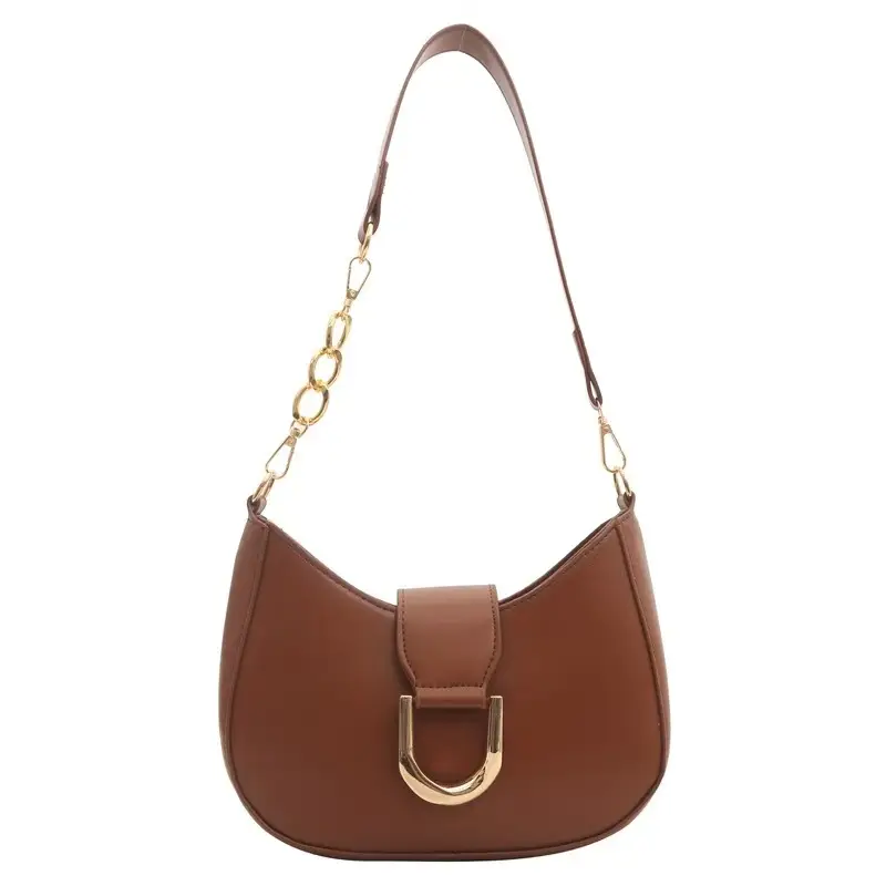Women's Pink Semi-Circular Shoulder Bag with Gold Clasp - Image 10