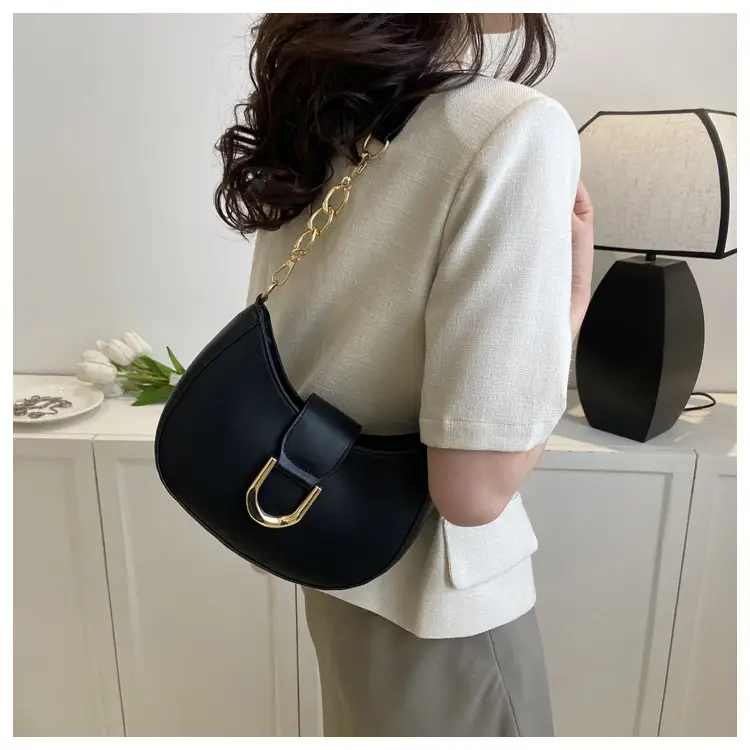 Women's Pink Semi-Circular Shoulder Bag with Gold Clasp — feature 10