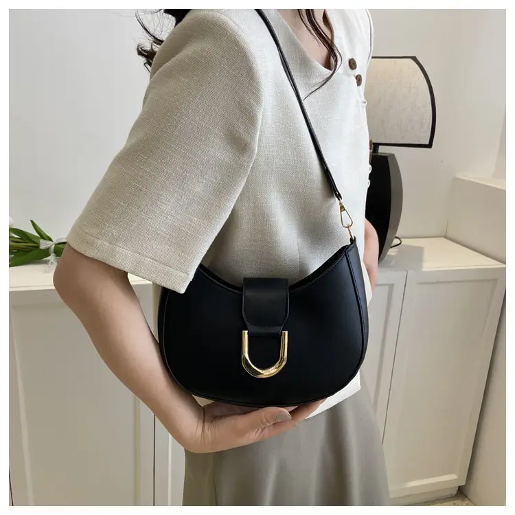 Women's Pink Semi-Circular Shoulder Bag with Gold Clasp — feature 11