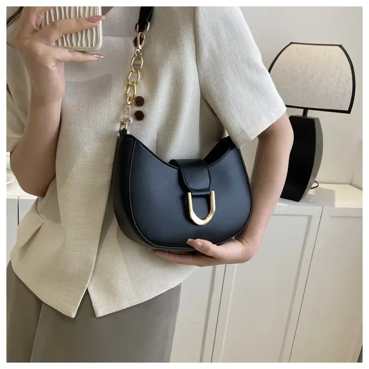 Women's Pink Semi-Circular Shoulder Bag with Gold Clasp — feature 12