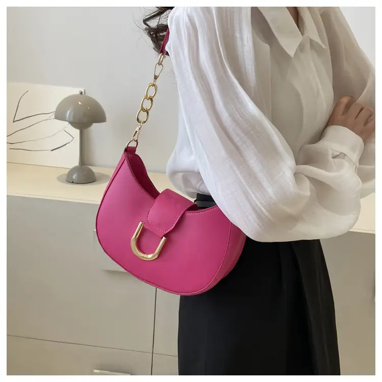 Women's Pink Semi-Circular Shoulder Bag with Gold Clasp — feature 13