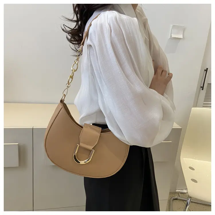 Women's Pink Semi-Circular Shoulder Bag with Gold Clasp — feature 16