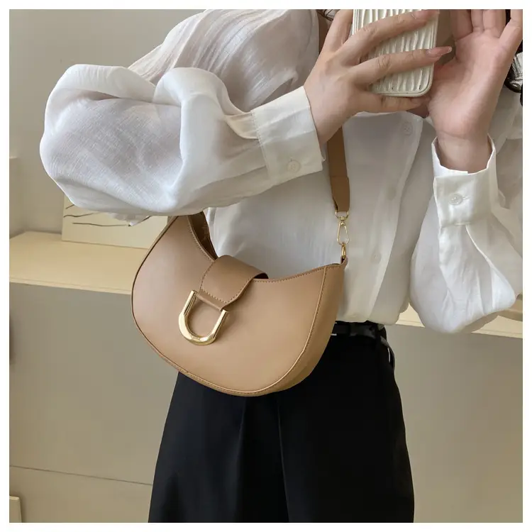 Women's Pink Semi-Circular Shoulder Bag with Gold Clasp — feature 17