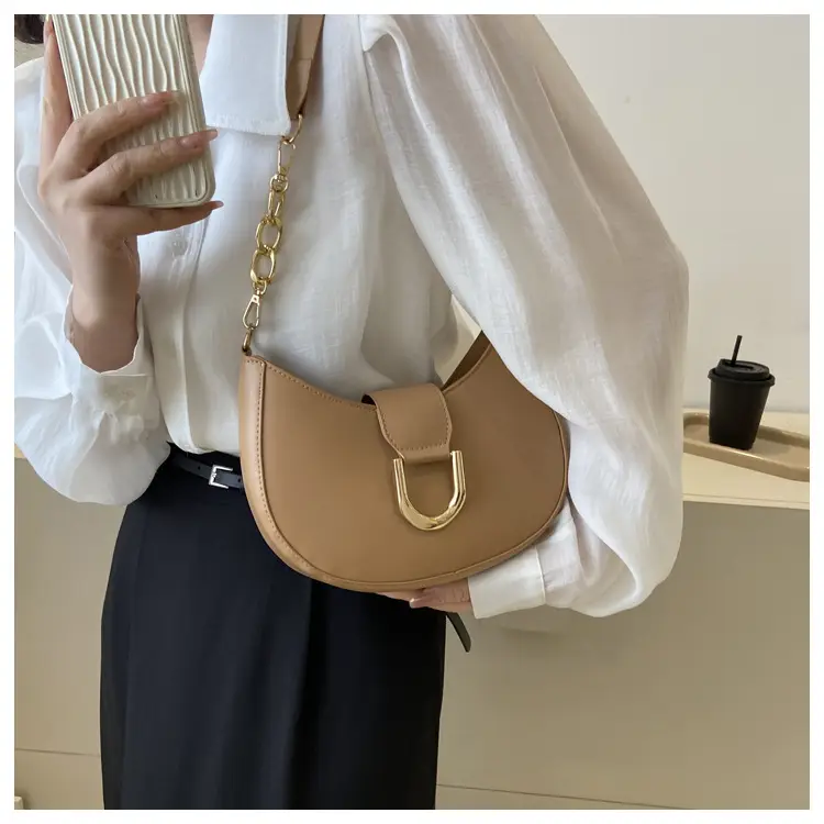 Women's Pink Semi-Circular Shoulder Bag with Gold Clasp — feature 18