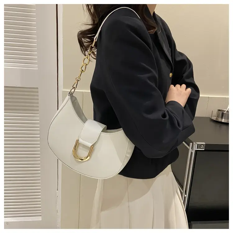Women's Pink Semi-Circular Shoulder Bag with Gold Clasp — feature 19