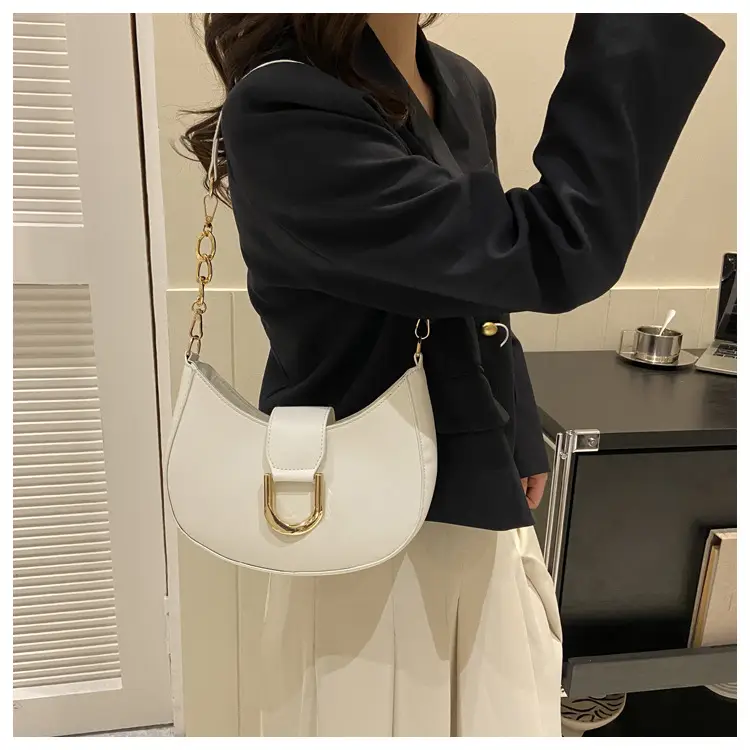 Women's Pink Semi-Circular Shoulder Bag with Gold Clasp — feature 20
