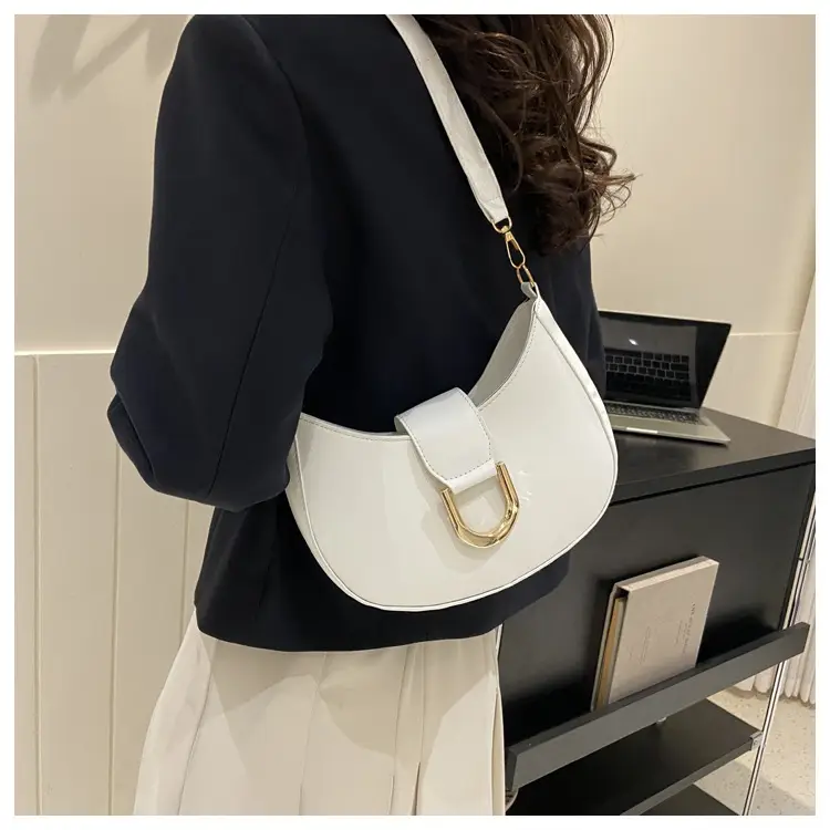 Women's Pink Semi-Circular Shoulder Bag with Gold Clasp — feature 21