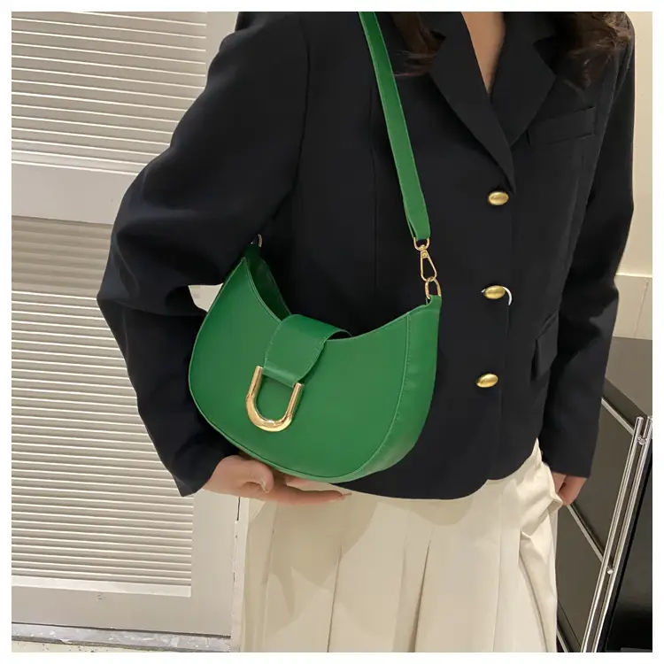 Women's Pink Semi-Circular Shoulder Bag with Gold Clasp — feature 22
